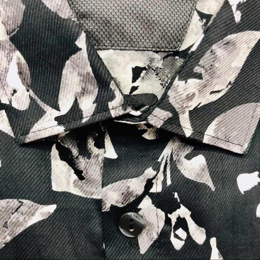 Men’s Calvin Klein black gray graphic floral print button front shirt - Picture 11 of 16